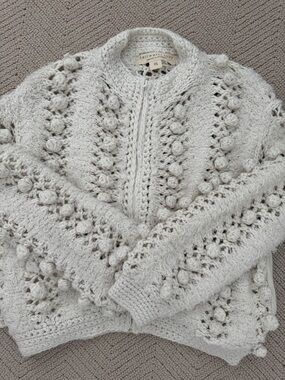 saltwater LUXE Cream Crochet Popcorn Cardigan